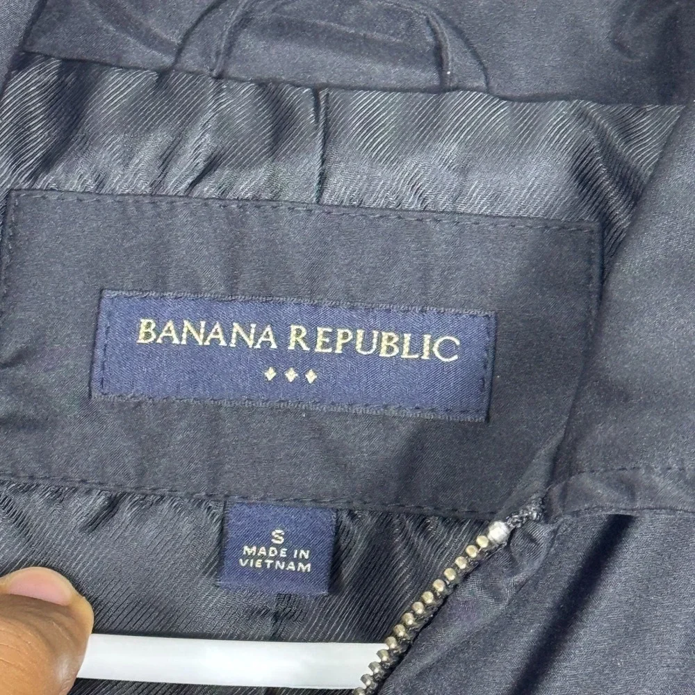 Banana Republic Mens Windbreaker Jacket Black Lined‎ Full Zip Long Sleeve Size S